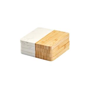 Conjunto de 4 Porta-Copos em Mármore e Bambu